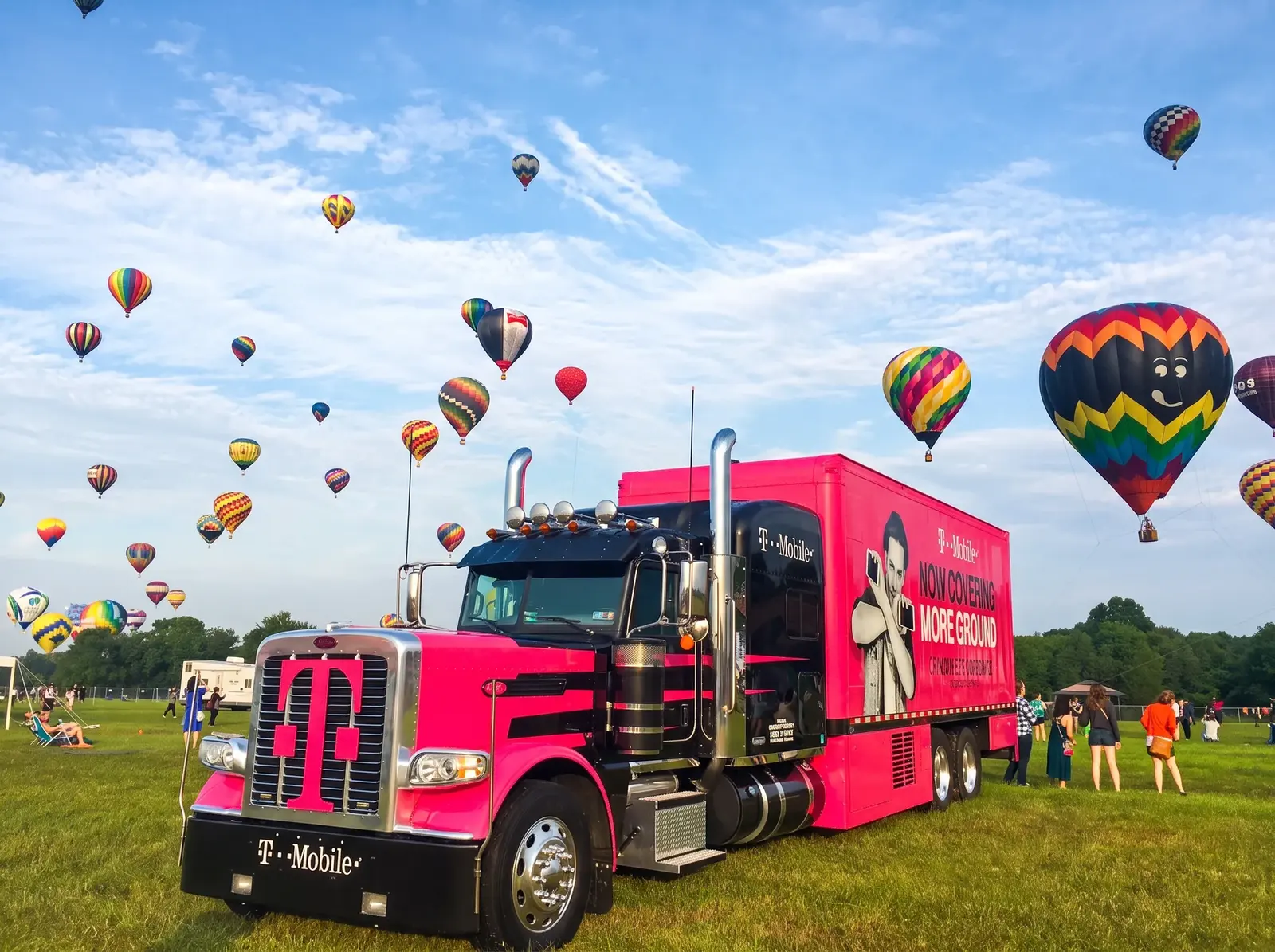 T-Mobile promotional truck at a hot-air balloon festival